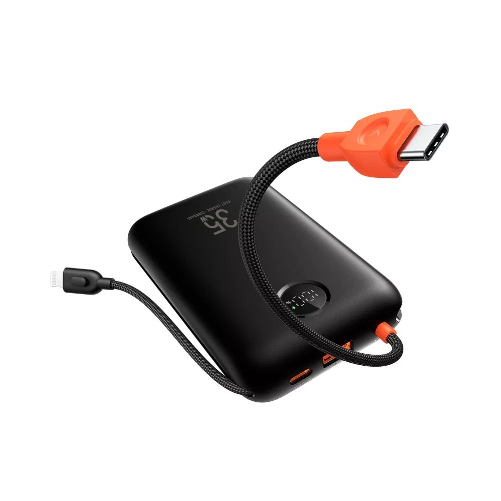 Veger K2 (W2068) 20000 mAh varavirtalähde 35W PD QC3.0 sisäänrakennetuilla USB-C- ja Lightning-kaapeleilla, musta