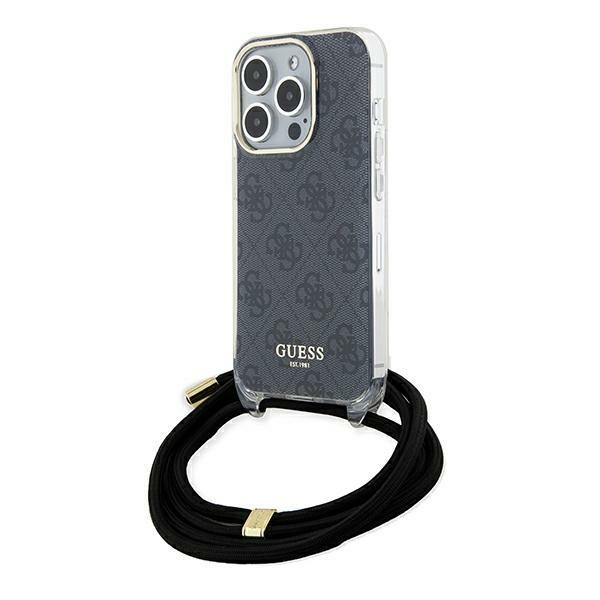Guess GUHCP15LHC4SEK HC Crossbody Cord 4G Print -suojakuori iPhone 15 Pro 6,1:lle - musta