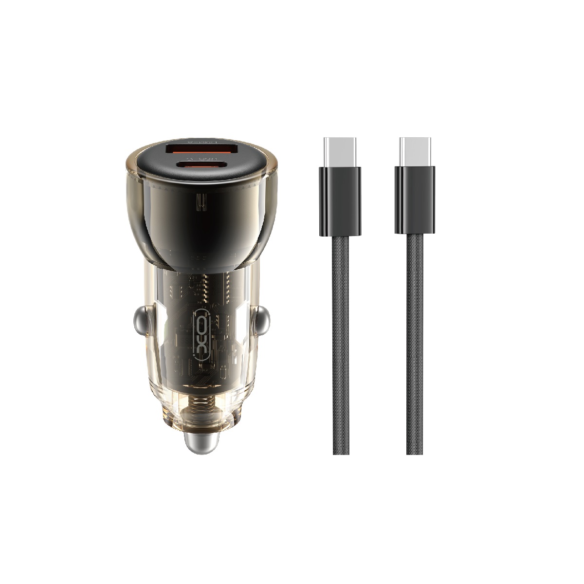 XO auton laturi CC60 60W 1x USB 1x USB-C sininen