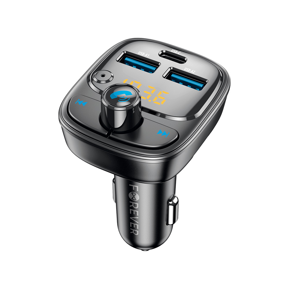 Forever TR-370 Bluetooth FM-lähetin, 2 x USB-A, 1 x USB-C PD 30W, musta