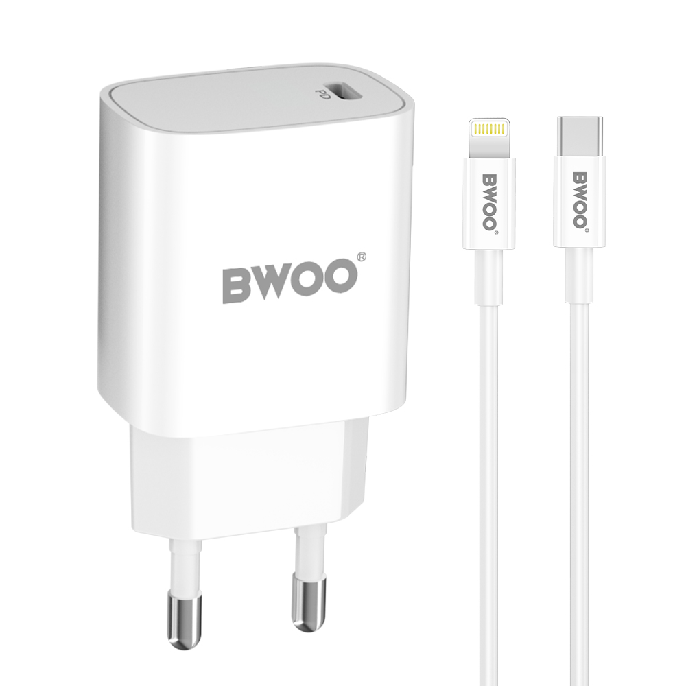 BWOO CDA159 PD seinälaturi 20W 1x USB-C + Lightning valkoinen