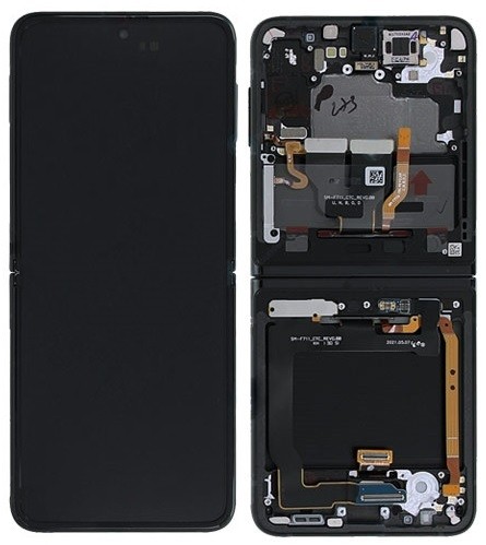 LCD-näyttö Samsung F711 Z Flip3 5G kosketusnäytöllä ja kehyksellä (sisempi) Phantom Black alkuperäinen (käytetty Grade B)