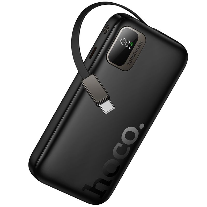 Hoco Q51 -varavirtalähde 10000 mAh QC PD 20W sisäänvedettävällä USB-C-kaapelilla, musta