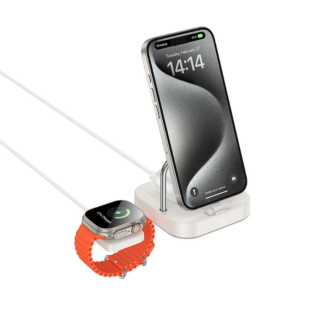 Langaton laturi Hoco 3in1 3A 5W Apple Watch -yhteensopiva CQ16A - maidonvalkoinen