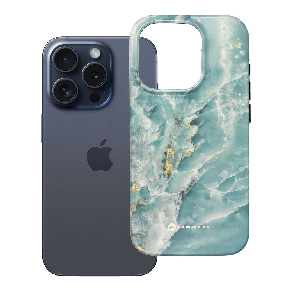 Suojakuori iPhone 15 PRO:lle Forcell F-Protect Mirage MagSafe-yhteensopiva Military Drop-Test vihrea marmori