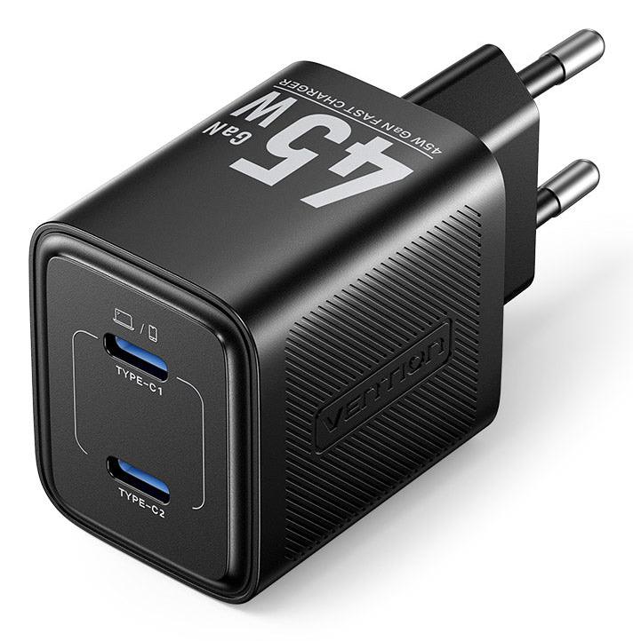 Vention 45W PD GaN-laturi 2x USB-C musta