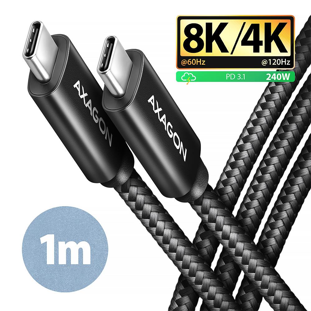 USB-C - USB-C-kaapeli 1 m, 240 W, 8K, musta, BUCM4X-CM10AB AXAGON