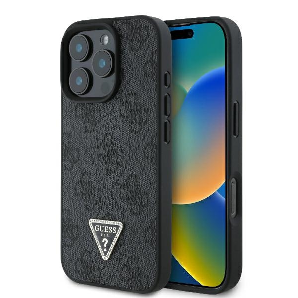 Guess Leather 4G Triangle Strass MagSafe kotelo iPhone 16 Pro Max - musta