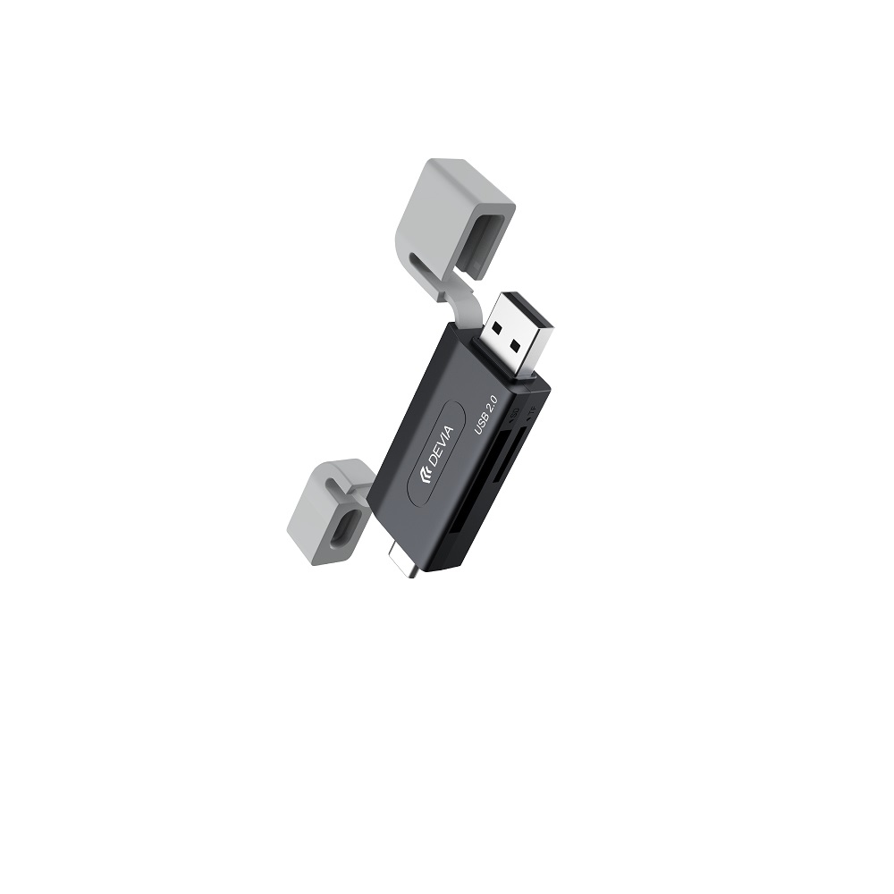 Devia kortinlukija 2in1 EL239 USB/USB-C 2.0 musta