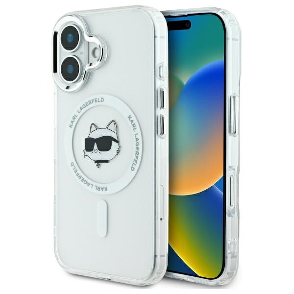 Karl Lagerfeld Suojakuori iPhone 16 6.1 KLHMP16SHLSCHH Valkoinen Kova IML Metal Choupette Head MagSafe