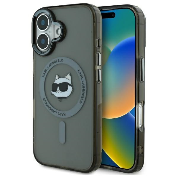 Karl Lagerfeld Suojakuori iPhone 16 6.1 KLHMP16SHLSCHK Musta Kova IML Metal Choupette Head MagSafe
