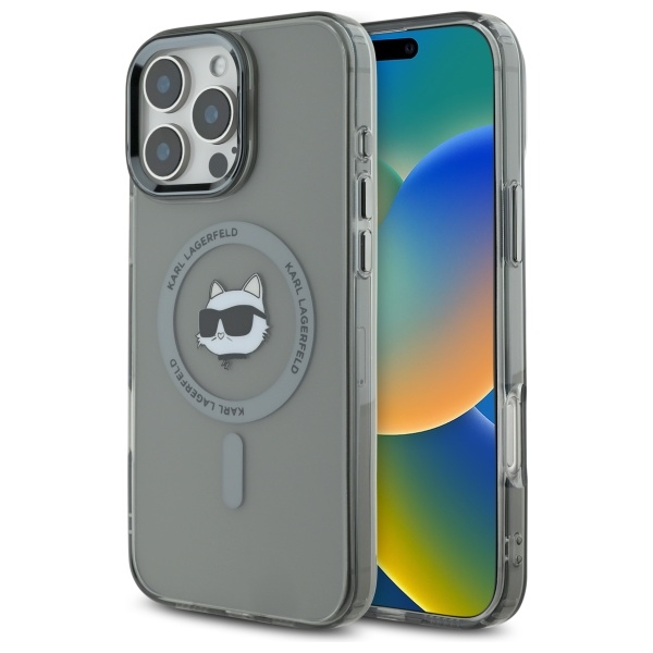 Karl Lagerfeld Suojakuori iPhone 16 Pro Max 6.9 KLHMP16XHLSCHK Musta Kova IML Metal Choupette Head MagSafe