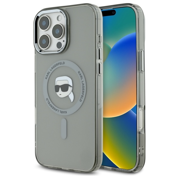 Karl Lagerfeld Suojakuori iPhone 16 Pro Max 6.9 KLHMP16XHLSKIK Musta Kova IML Metal Karl Head MagSafe