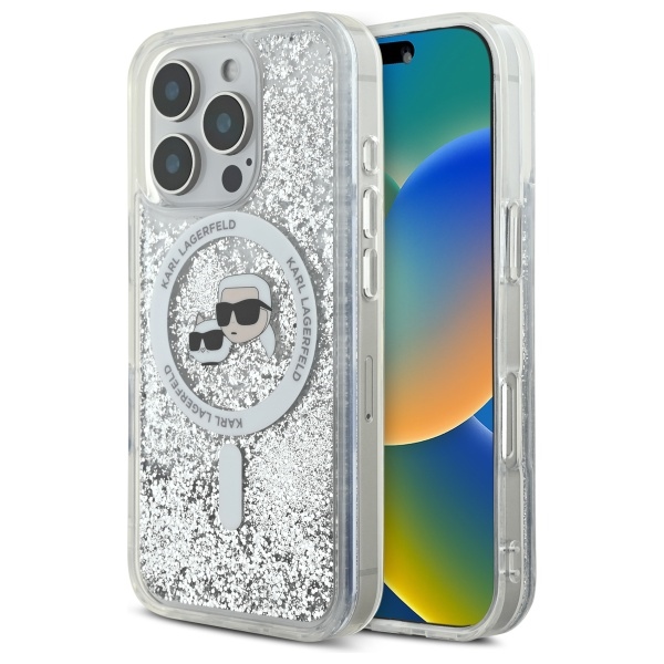 Karl Lagerfeld Suojakuori iPhone 16 Pro Max 6.9 KLHMP16XLGKCSGH Läpinäkyvä Kova Liquid Glitter Karl ja Choupette Head MagSafe