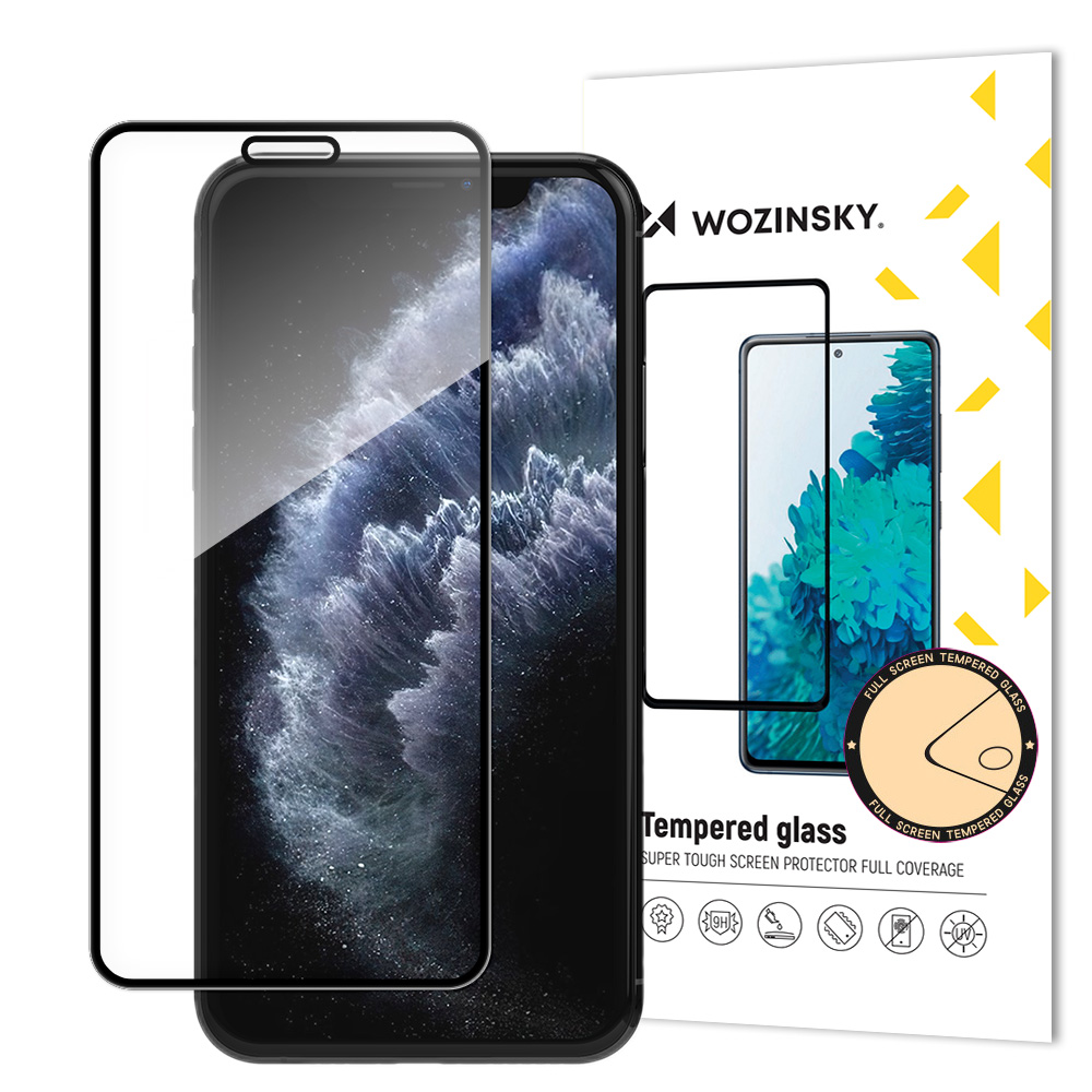 Wozinsky Full Glue Tempered Glass erittäin kestävä koko näytön peittävä kehyksellinen karkaistu lasi, suojakuoren kanssa yhteensopiva, Apple iPhone 11 Pro / iPhone XS / iPhone X -puhelimille – musta