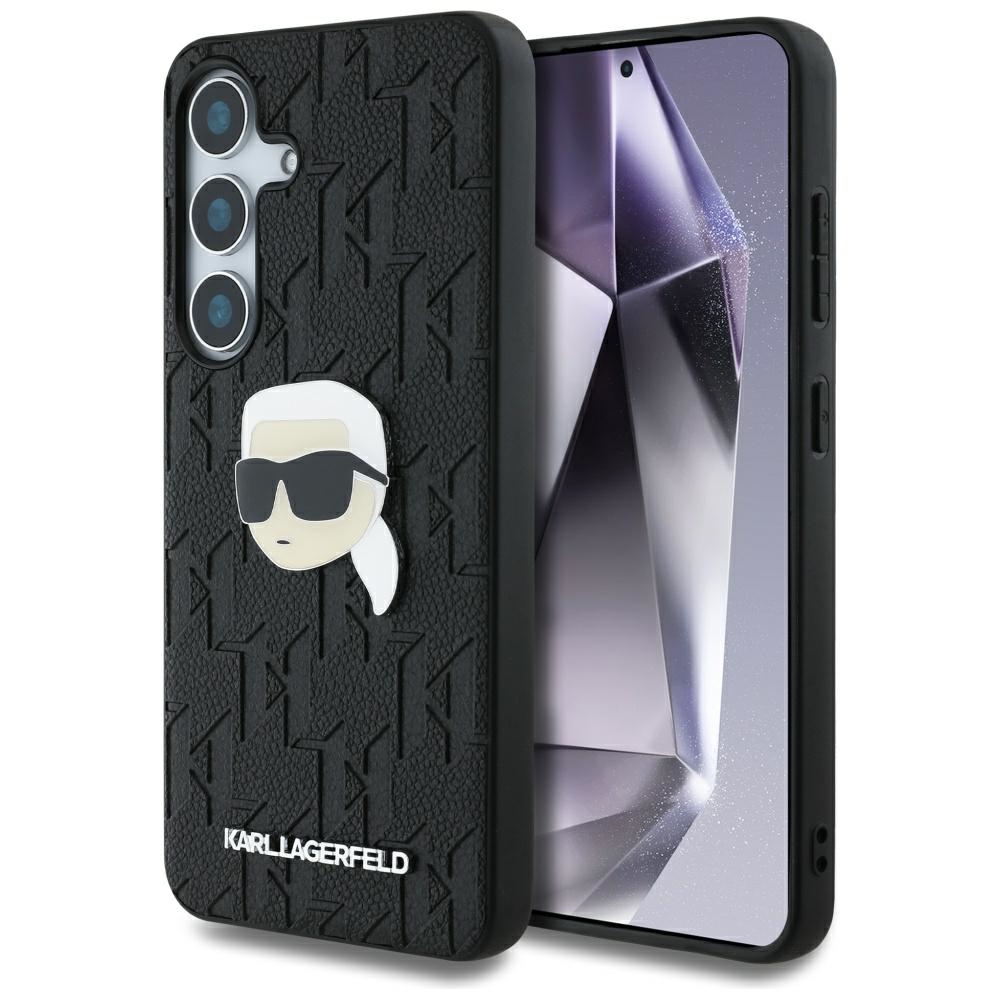 Karl Lagerfeld Leather Monogram Pin Logo Karl Head -suojakuori Samsung Galaxy S25 Plus - musta