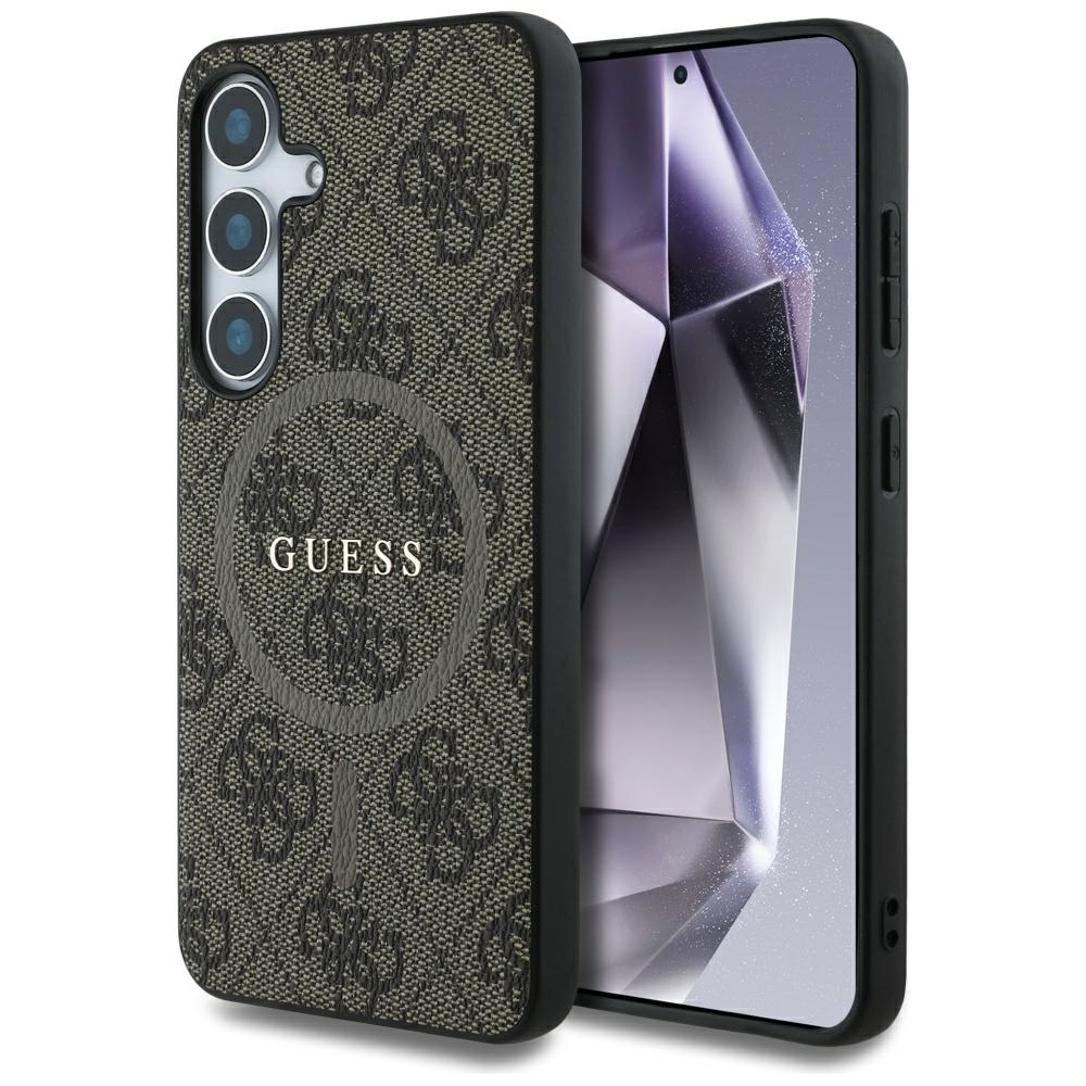 GUESS HC Magneettinen PU 4G Ring Classic Logo Suojakuori Samsung Galaxy S25 Ruskea