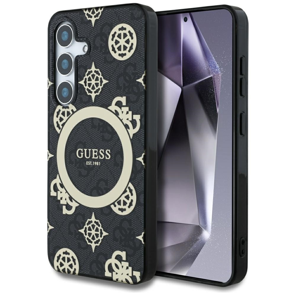 Guess HC Magneettinen IML Peony on 4G Background Suojakuori Samsung Galaxy S25:lle musta