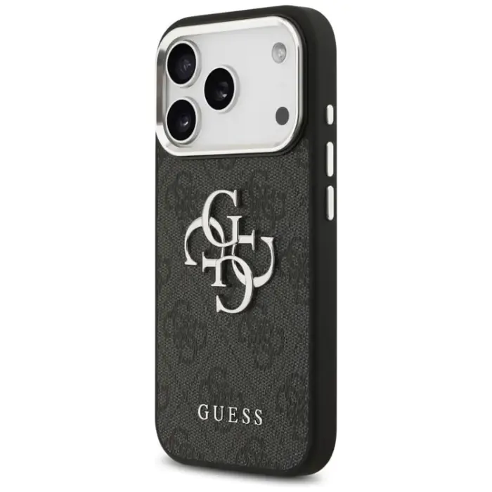 GUESS suojakuori iPhone 17 GUHCP17SP4G4SMCK (4G PU-nahkakuori isolla 4G- ja Classic-logolla sekä hopeisella metallikameran kehyksellä) musta