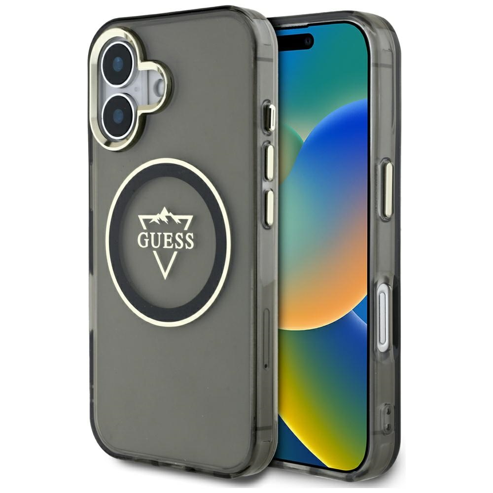 Guess Hardcase MagSafe IML Metal Mountain Logo Suojakuori iPhone 16 6,1":lle - musta