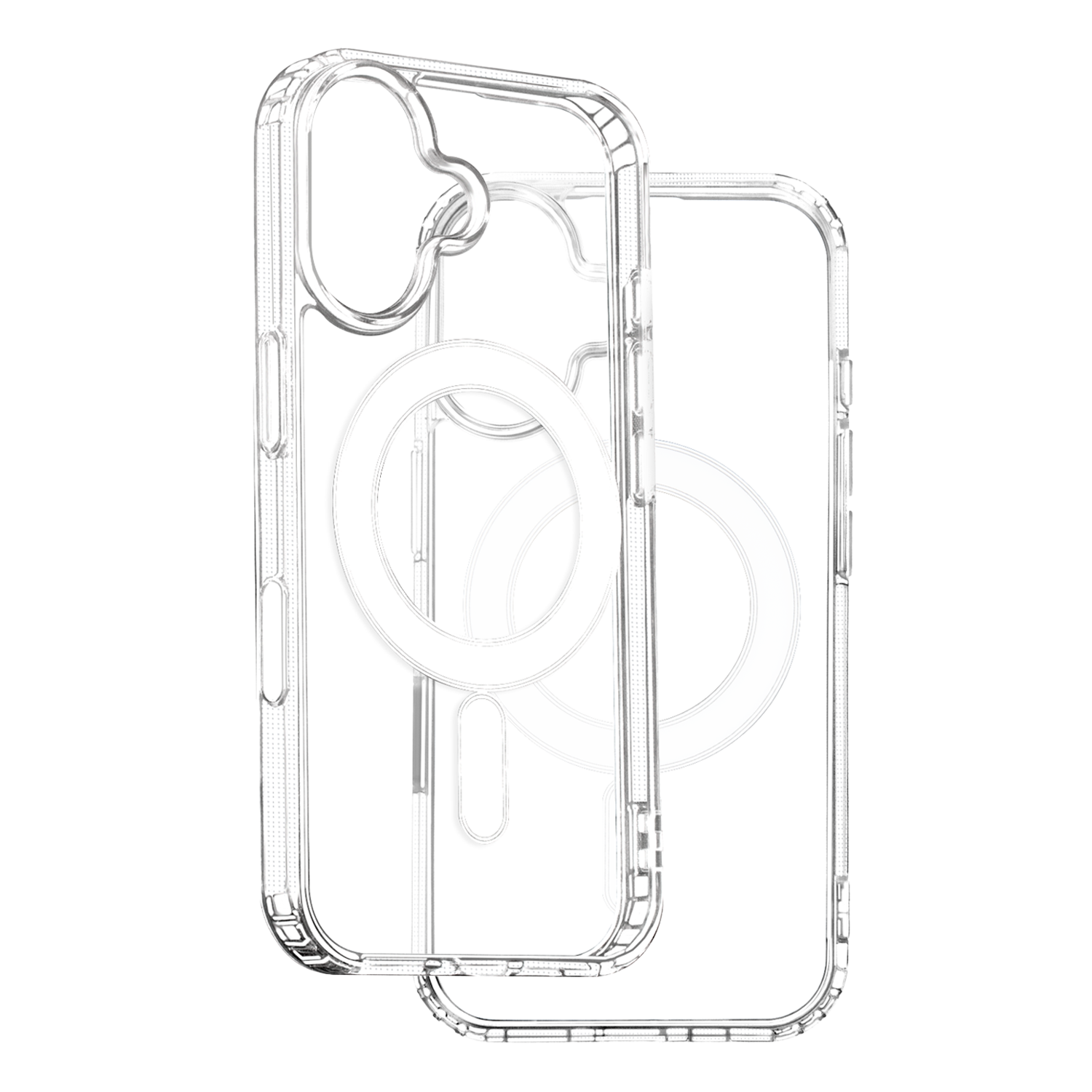 Anti Shock 1,5 mm Mag Suojakuori iPhone 16 6,1 tuumalle läpinäkyvä iso aukko + painike