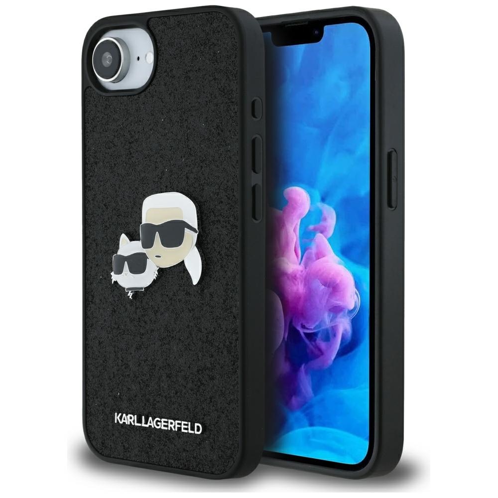 Karl Lagerfeld HC Fixed Glitter K&C Heads Logo Metal Pin Suojakuori iPhone 16e:lle - Musta