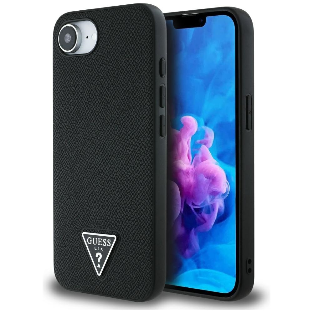 Guess HC MagSafe Grained PU Triangle Logo Suojakuori iPhone 16e:lle - Musta