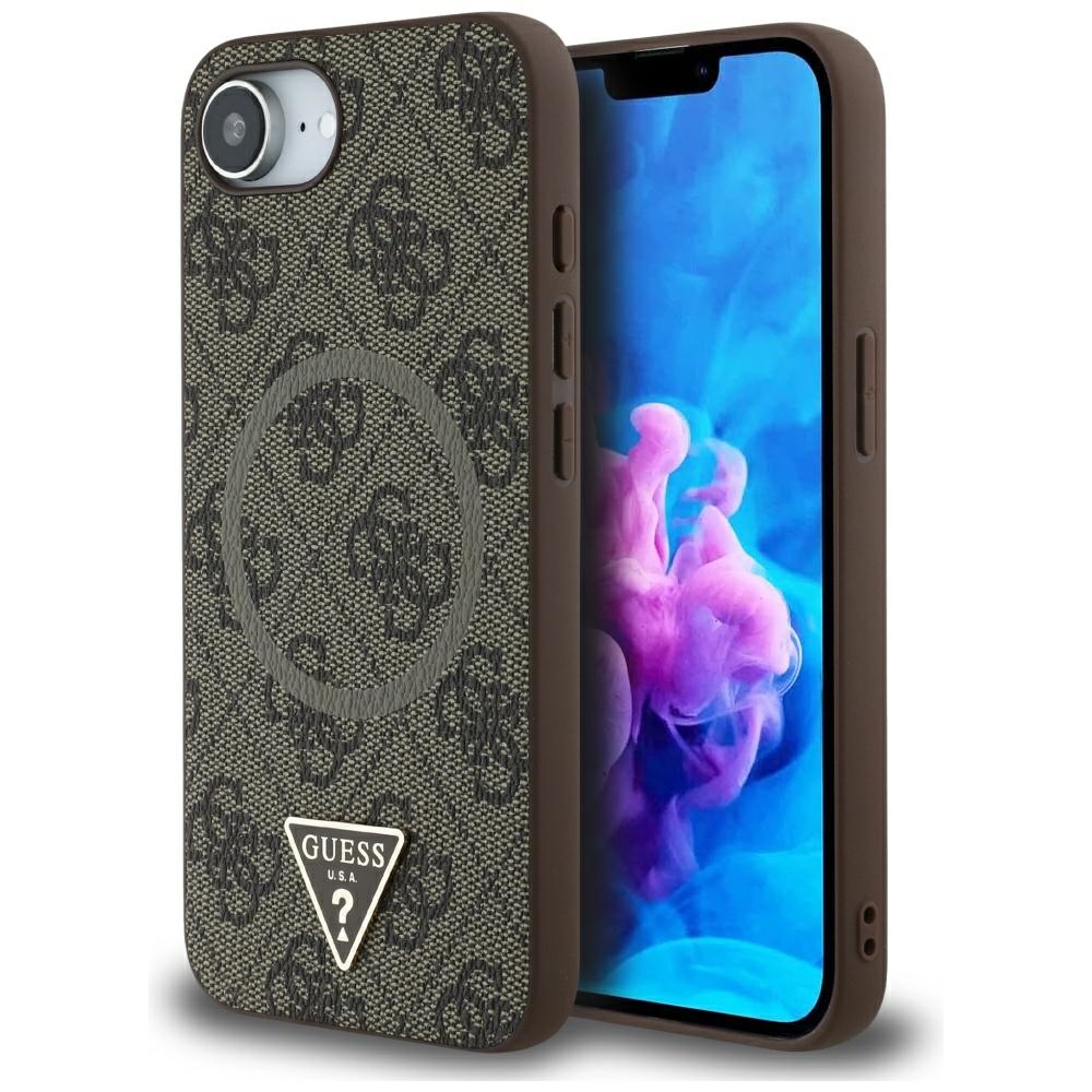 Guess HC MagSafe PU 4G Ring Triangle Logo Suojakuori iPhone 16e:lle - Ruskea