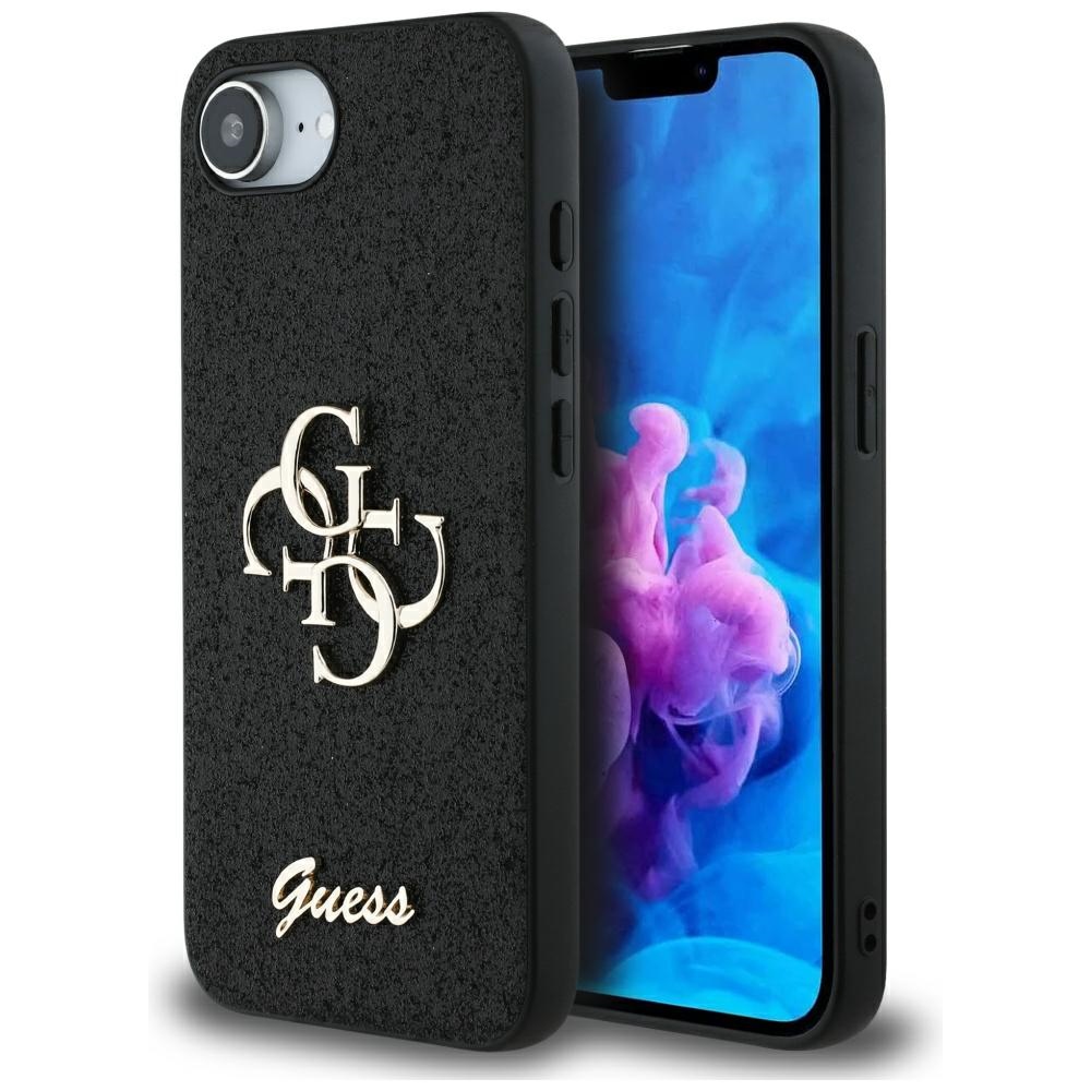 Guess HC Fixed Glitter Big 4G Suojakuori iPhone 16e:lle - Musta