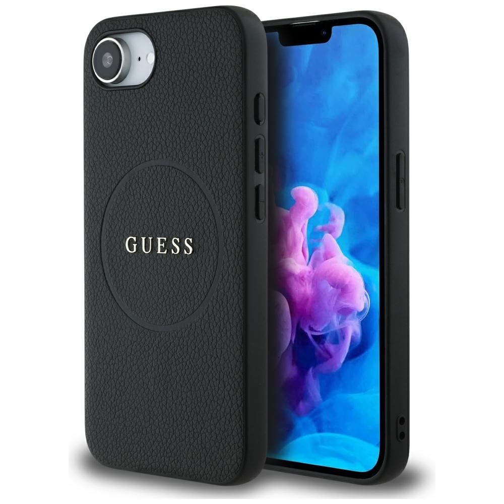 Guess HC MagSafe PU Grained Gold Ring suojakuori iPhone 16e:lle - musta