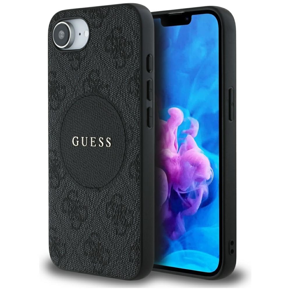 Guess HC MagSafe PU 4G Circle with Classic Logo Suojakuori iPhone 16e:lle - Musta