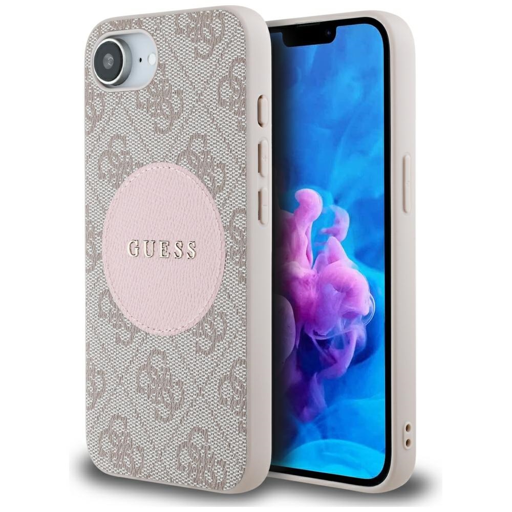Guess HC MagSafe PU 4G Circle with Classic Logo Suojakuori iPhone 16e:lle - Vaaleanpunainen