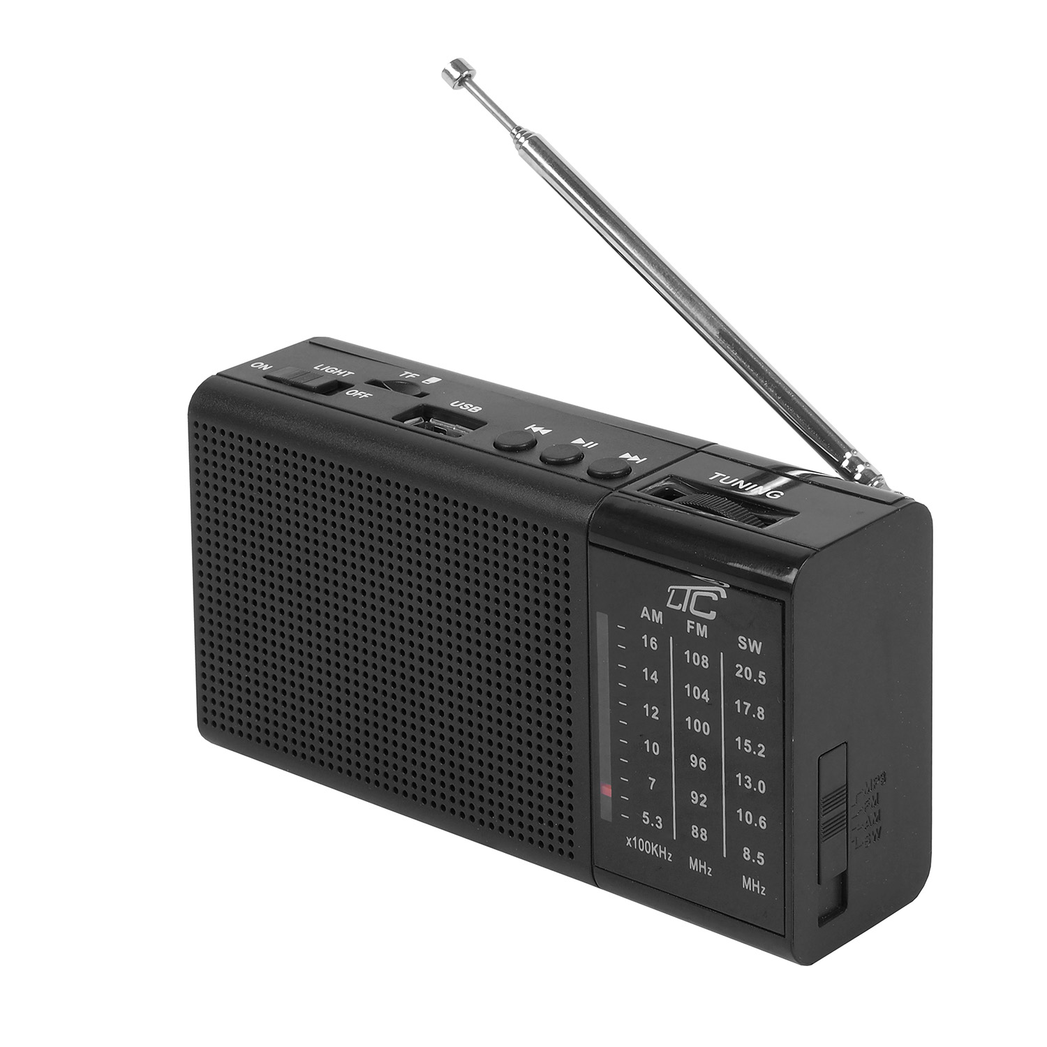 Kannettava radio LTC REGA, USB, TF, AUX, mini-LED-taskulamppu, musta