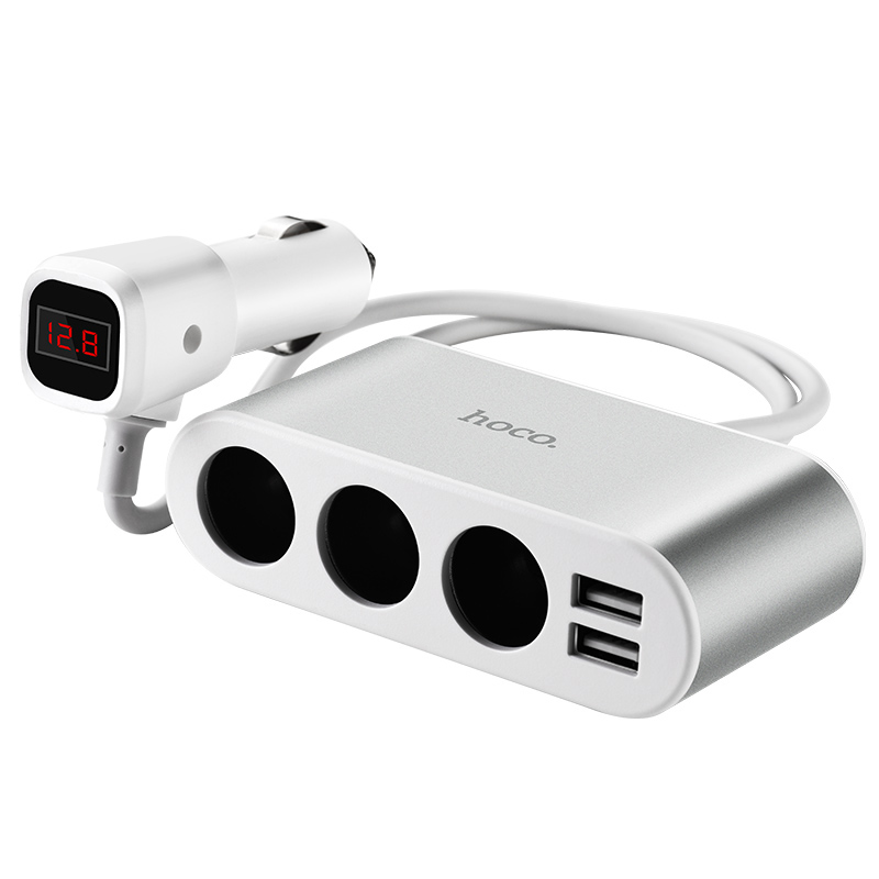 Hoco Z13 auton pistorasian haarukka 2 USB-portilla ja 3 pistokkeella