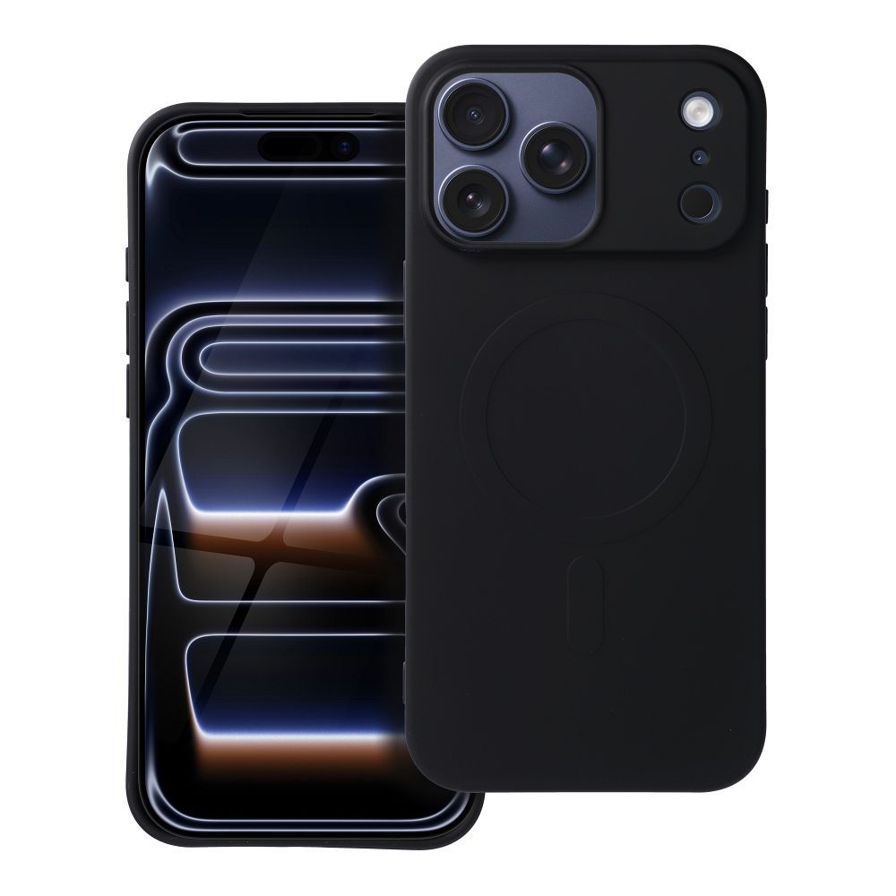 Silikoninen Mag Cover iPhone 17 PRO MAX:lle MagSafe-yhteensopiva (iso reikä) musta