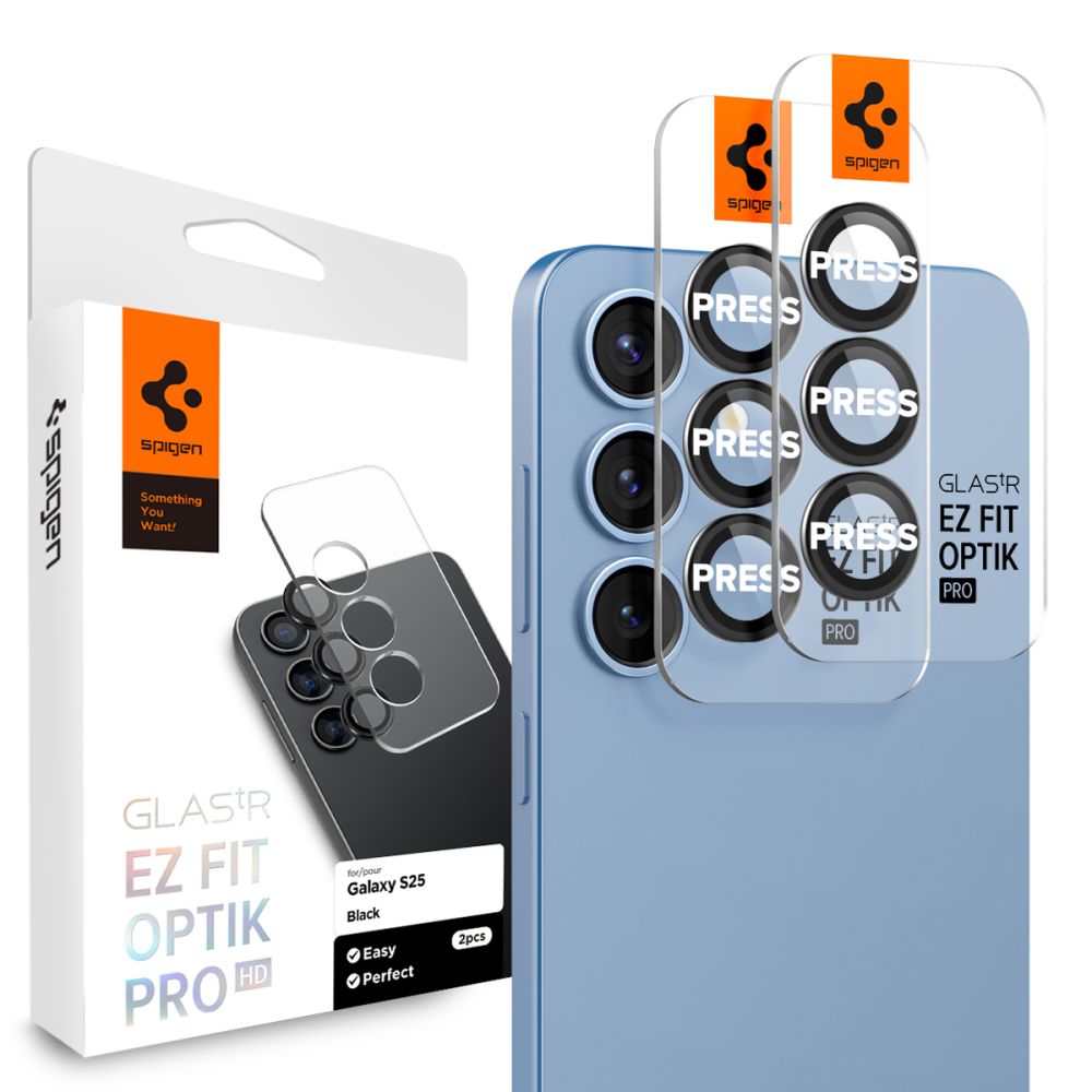 Spigen Optik Pro Glas.Tr Ez Fit kameransuoja 2 kpl Samsung Galaxy S25 -puhelimelle musta