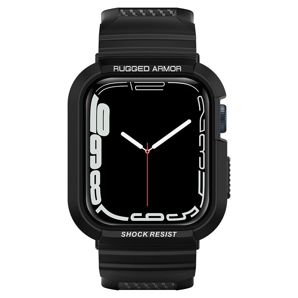Spigen Rugged Armor Pro -kotelo hihnalla Apple Watch 4 / 5 / 6 / 7 / 8 / SE (44/45 mm) - musta