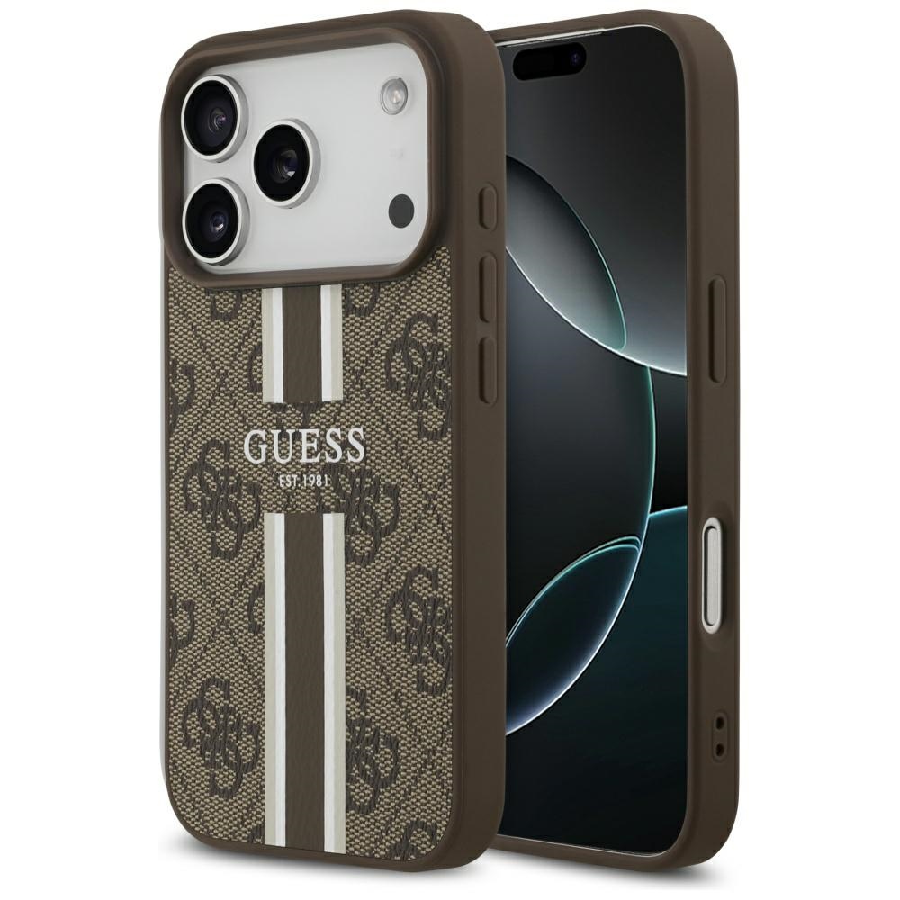Guess 4G Printed Stripes MagSafe suojakuori iPhone 17 Pro:lle ruskea