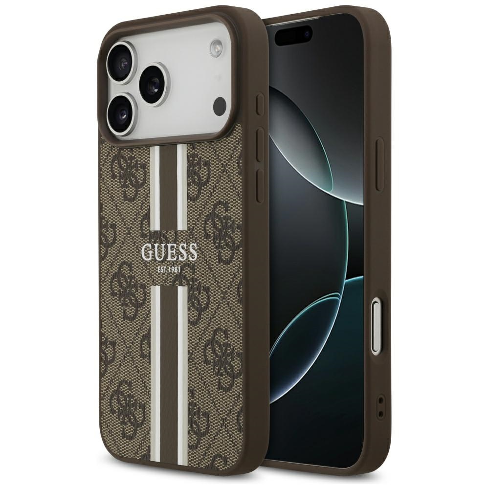 Guess 4G Printed Stripes MagSafe suojakuori iPhone 17 Pro Max:lle ruskea