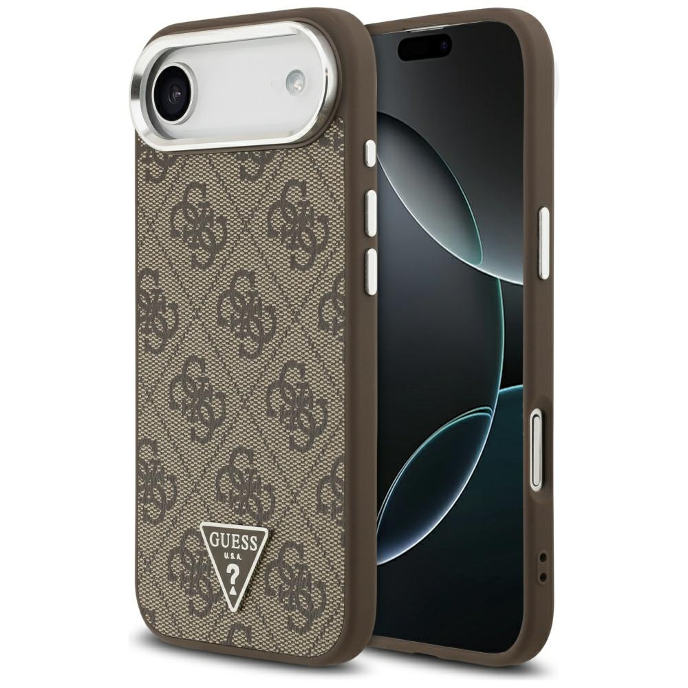 Guess MagSafe 4G PU Nahkainen Suojakuori Triangle Logo ja hopeinen metallikamerakehys iPhone 17 Airille - ruskea