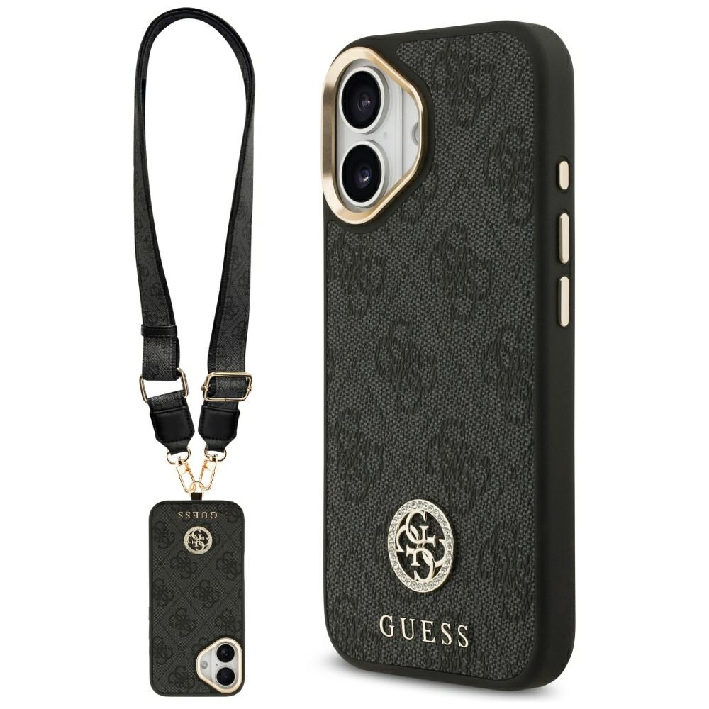 Guess 4G Strass Logo & Big Strap Metal Buttons MagSafe Suojakuori iPhone 17:lle musta