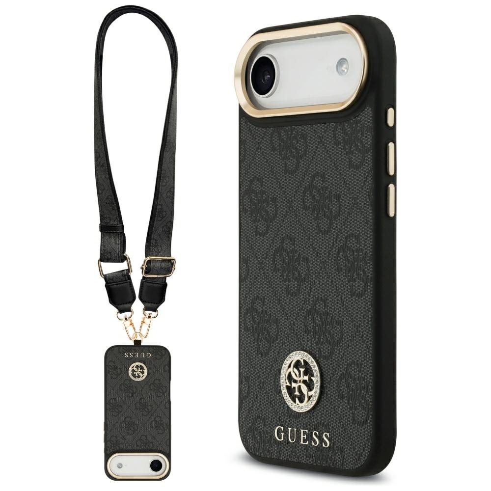 Guess 4G Strass Logo & Big Strap Metal Buttons MagSafe Suojakuori iPhone Air:lle musta