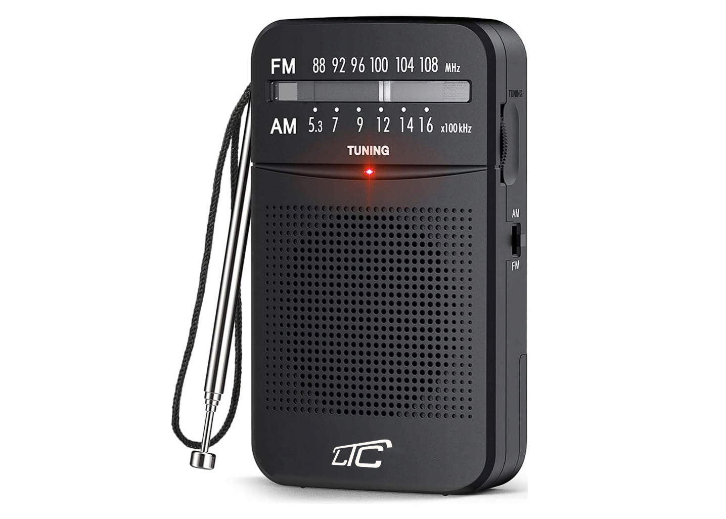 LTC kannettava taskuradio LEGA, AM/FM, mini jack, musta