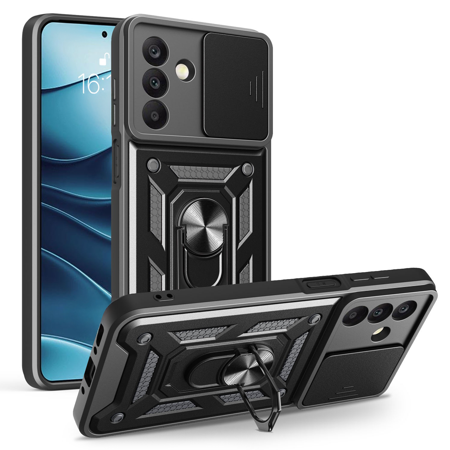 Defender Slide Suojakuori Samsung Galaxy A17 4G / A17 5G / A26 5G:lle musta