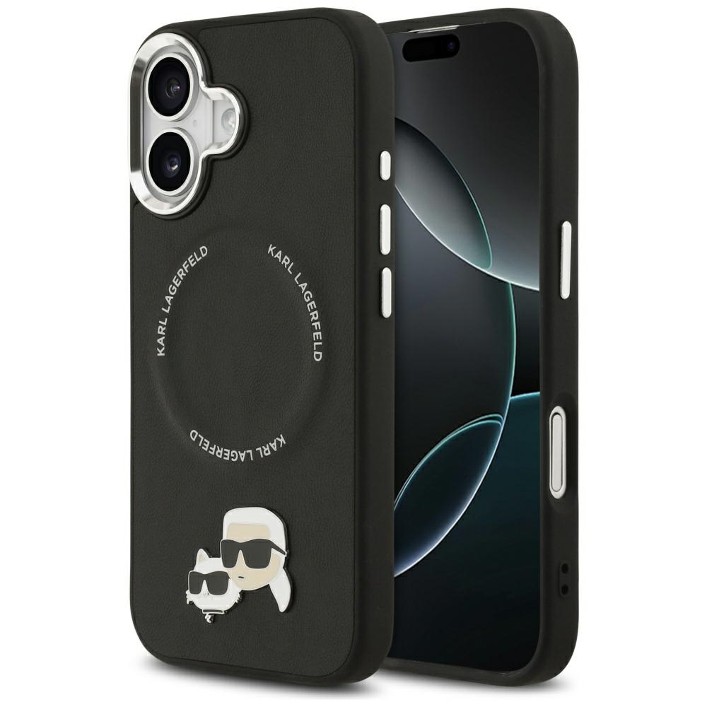 Karl Lagerfeld MagSafe PU Suojakuori Karl&Choupette Pins -logolla ja metallikamerapainikkeilla iPhone 17:lle - Musta