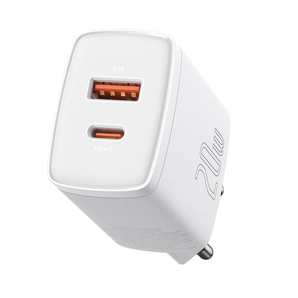 Laturi Baseus Compact Quick Charger 20W USB-C/USB-A valkoinen CCXJ-B02