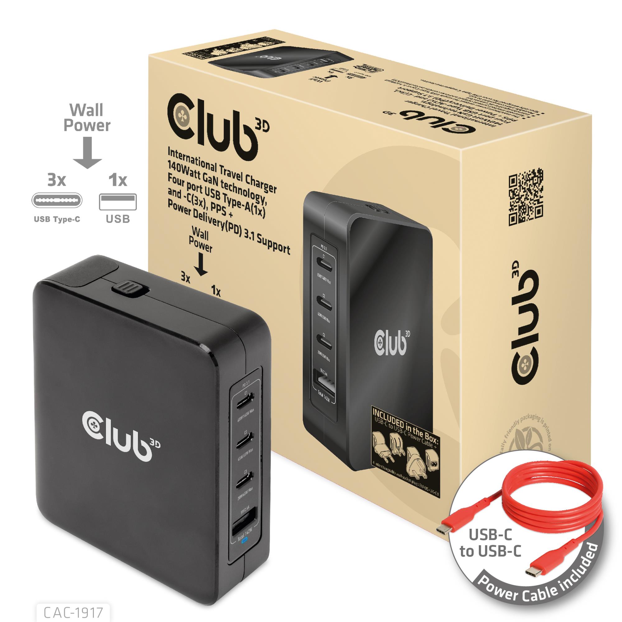 Club3D CAC-1917 matkalaturi USB-C 140W GaN