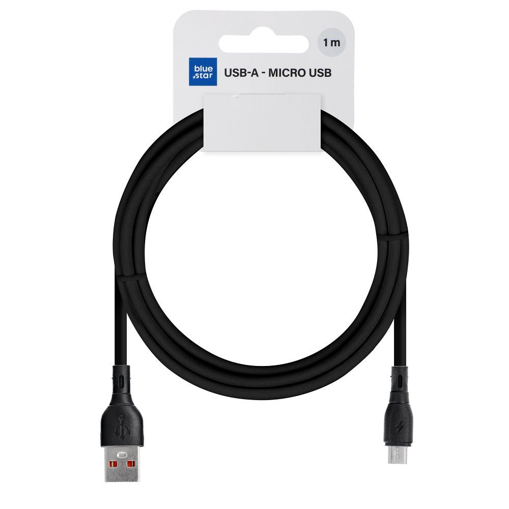 Kaapeli USB A - Micro USB Blue Star 2A ECO 1 m PJ68-23-2 musta