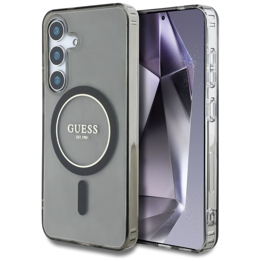 GUESS HC Magneettinen IML Glitter Circle Suojakuori Samsung Galaxy S25 Musta