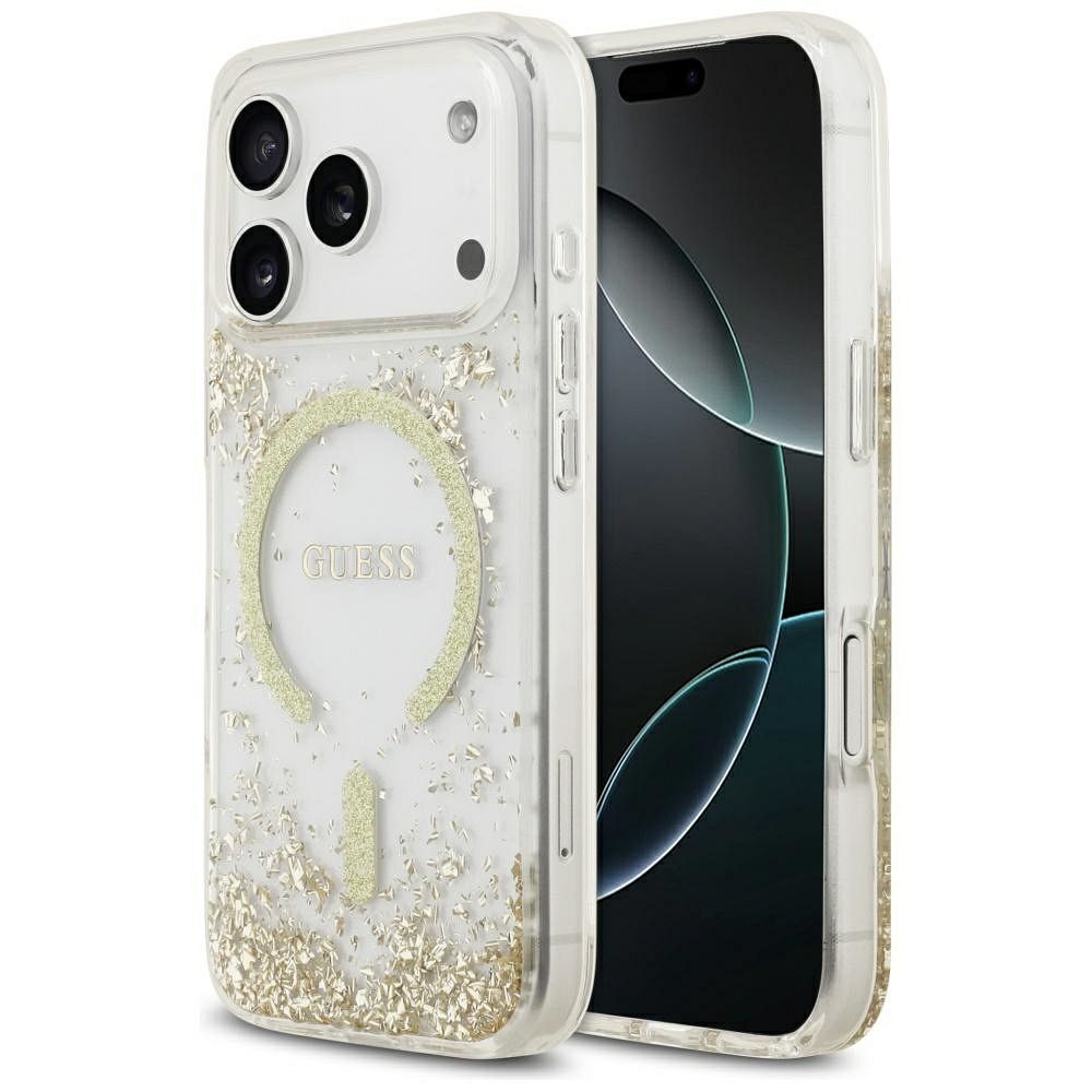 Guess MagSafe Suojakuori iPhone 17 Pro:lle GUHMP17LRGRGED (Resin Bottom Glitter) - Kultainen